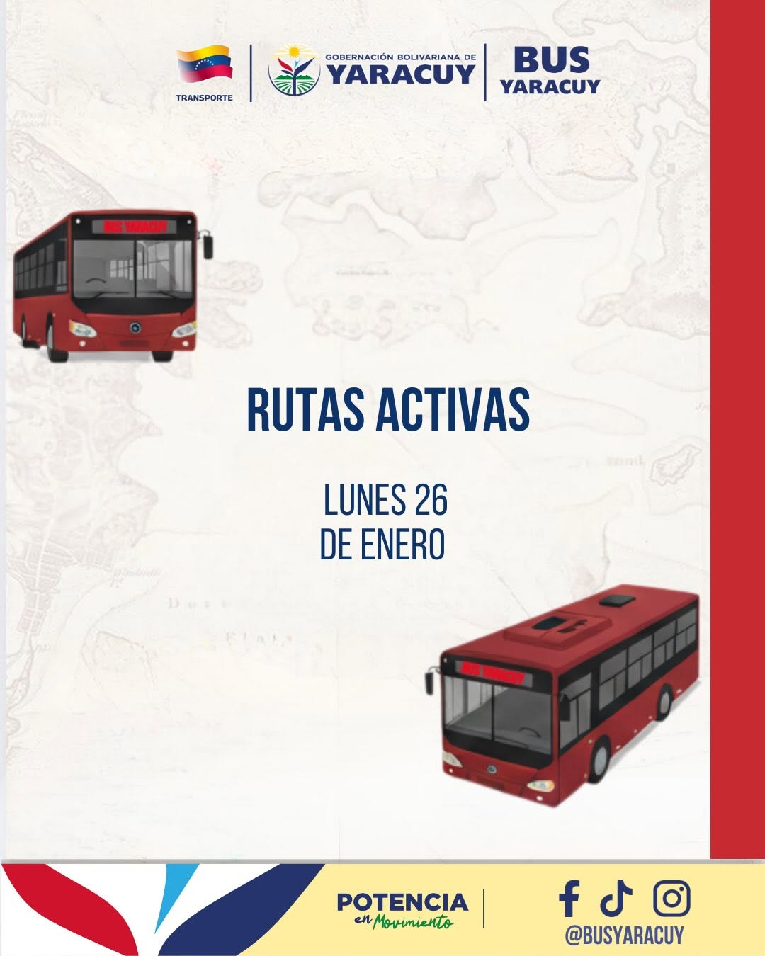 Rutas activas LUNES 26 de ENERO 🚍✨