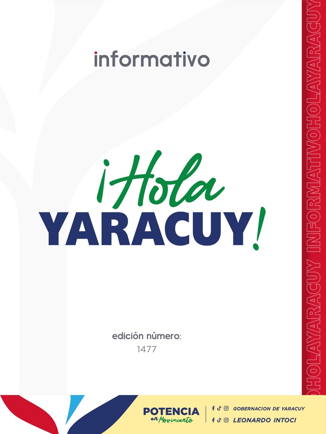 INFORMATIVO
_HOLA_ YARACUY..!!!

Edición Nro.1️⃣4️⃣7️⃣7️⃣
Enero:2️⃣0️⃣/2️⃣6️⃣

 🏗️ Planta Cementos Y...